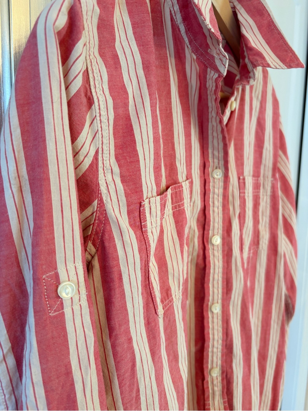 Vintage LRL Ralph Lauren Jeans Co. Red and cream striped utility button-down (L) - Picture 5 of 8